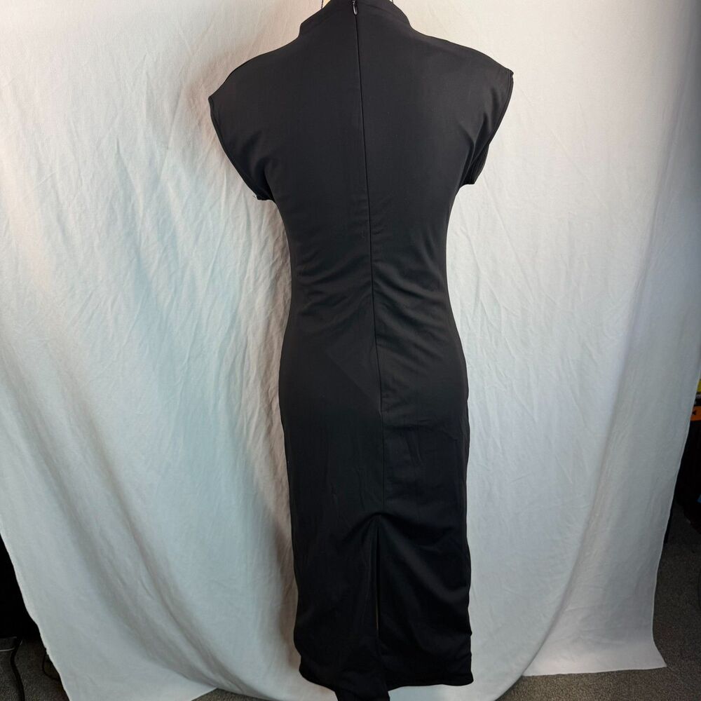 Open Edit Black Bodycon High Neck Cap Sleeve Stretchy Minimalist Midi Dress S - Picture 8 of 8